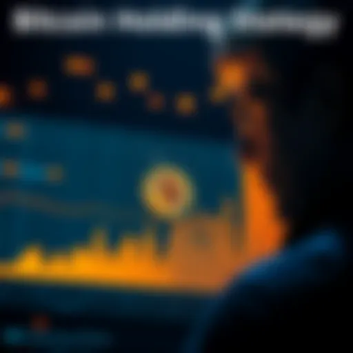 A visual representation of a Bitcoin chart showing gradual growth from 0.3 BTC towards 1 BTC over a decade, with a person looking at the chart thoughtfully.