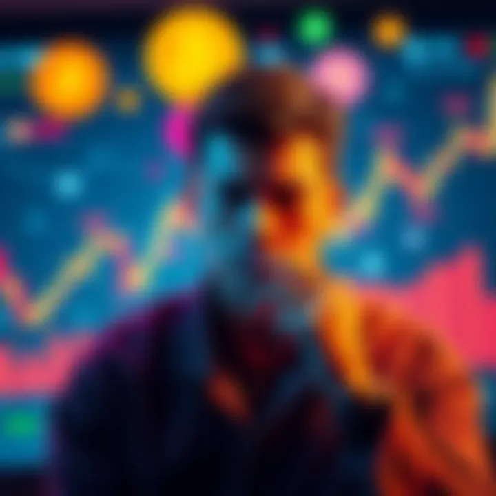 A worried person looking at a Bitcoin chart with inflation-related symbols in the background.