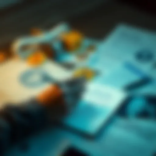 A person writing notes about managing Bitcoin for their heirs, surrounded by digital assets and legal papers.