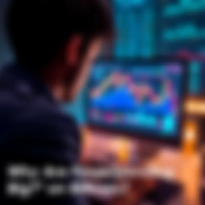 A person looking at a computer screen showing a Bitcoin chart with rising prices