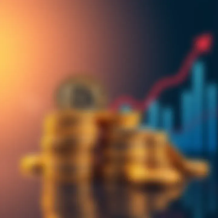 A representation of Bitcoin coins stacked with a graph showing upward trends in the background, symbolizing investment confidence despite losses.