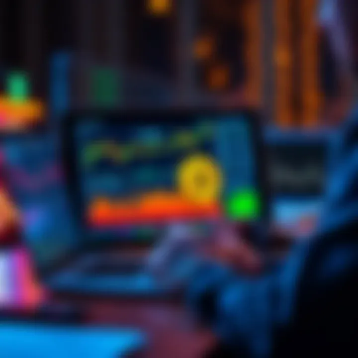 A person reviewing Bitcoin investment options on a laptop with charts and graphs displayed