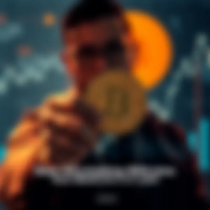 A person holding a Bitcoin symbol with a graph showing upward trends in the background