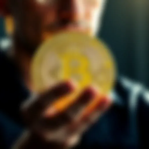 A person holding a Bitcoin symbol with a calm expression, suggesting confidence in the market.