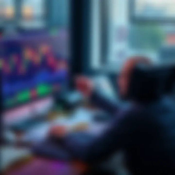 A person analyzing Bitcoin charts on a computer with financial documents on the desk