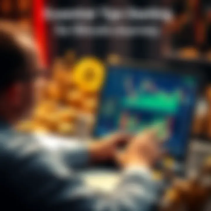 A person analyzing Bitcoin trends on a laptop with financial charts on the screen