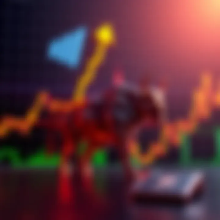 A graph showing Bitcoin price trends with upward arrows and a bull symbol, highlighting its investment potential during economic uncertainty.