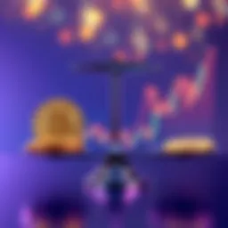 A visual comparison of physical Bitcoin coins and a tax-deferred Bitcoin ETF concept, showing a balanced scale with coins on one side and a graph on the other side