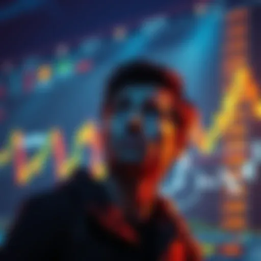 A person looking at a graph showing Bitcoin prices with a worried expression, symbolizing investment decisions.
