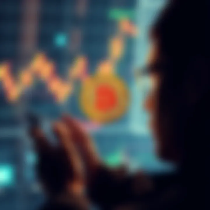 A person looking at a Bitcoin chart on a smartphone, pondering investment decisions.