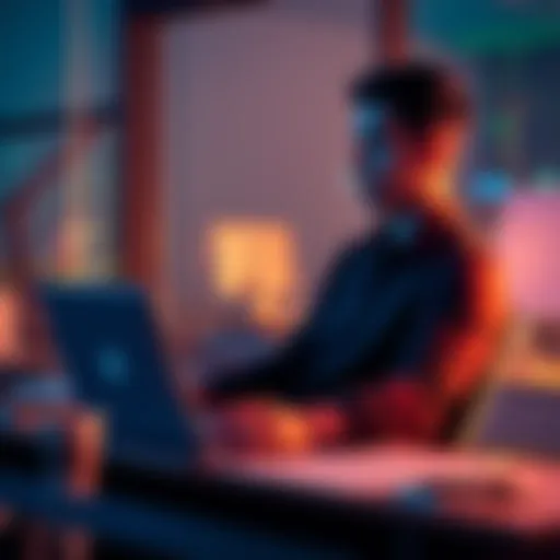 A person sits at a desk with a laptop open, looking thoughtful while considering a Bitcoin investment.