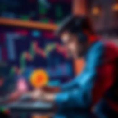 A person looking at a Bitcoin chart on a laptop, contemplating investment during a market downturn.