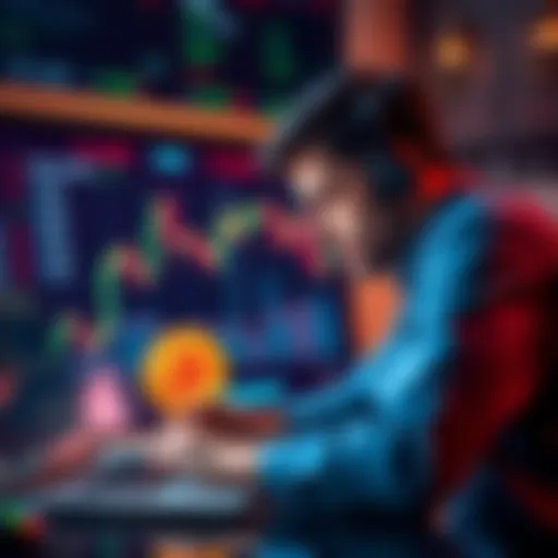 A person looking at a Bitcoin chart on a laptop, contemplating investment during a market downturn.