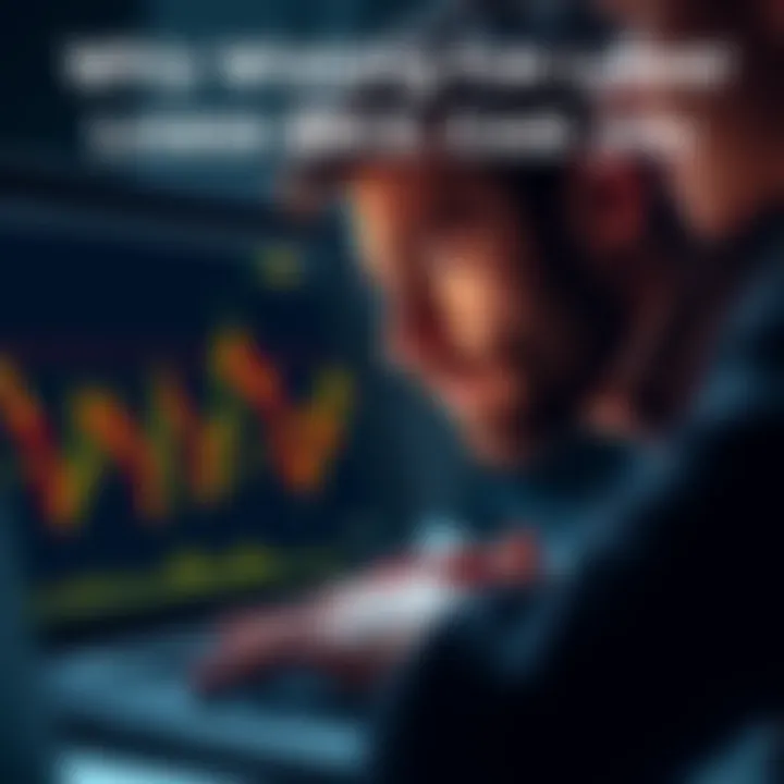A close-up of a person looking at a Bitcoin chart on a laptop, with a concerned expression, symbolizing the anxiety of waiting for lower prices.
