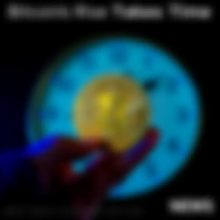 A graphic showing a person holding a Bitcoin with a clock in the background, symbolizing the wait for price increase