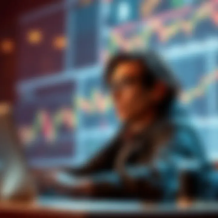 A person considering Bitcoin investment strategies while looking at market graphs on a laptop, symbolizing dollar-cost averaging in action.