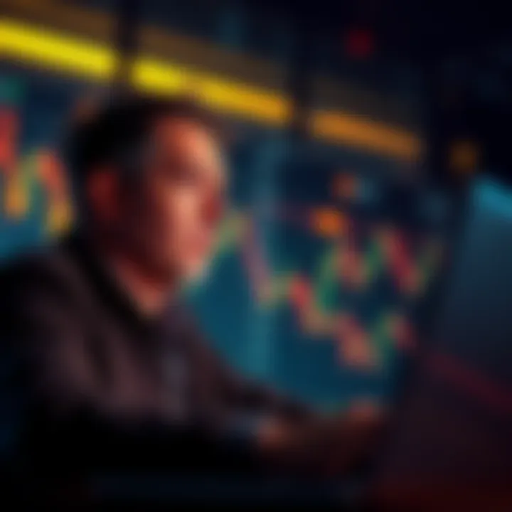 A person looking at Bitcoin charts on a laptop during a bear market, showing concern but determined to stick to their plan.