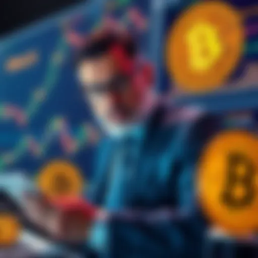 A financial advisor analyzing a chart with Bitcoin symbols and investment graphs, suggesting a 4% allocation strategy for portfolios.