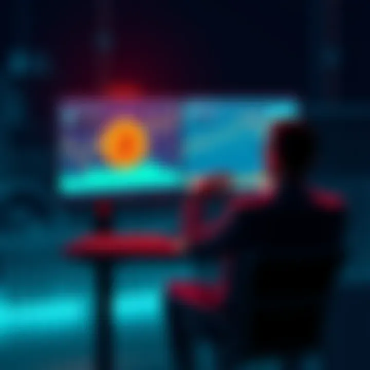 Bitcoin investment thought process A person sitting at a computer, contemplating buying Bitcoin with price graphs displayed on the screen