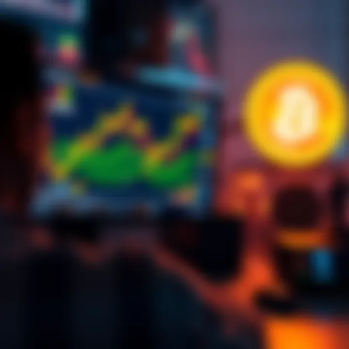 A person looking at a computer screen displaying Bitcoin charts and prices, considering investment options.