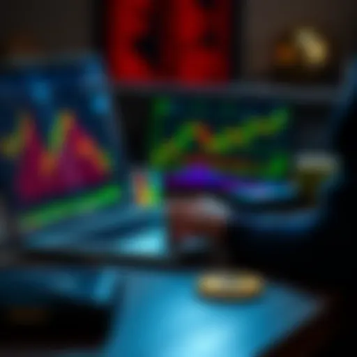 A person analyzing Bitcoin charts on a laptop, with a digital wallet on the table.