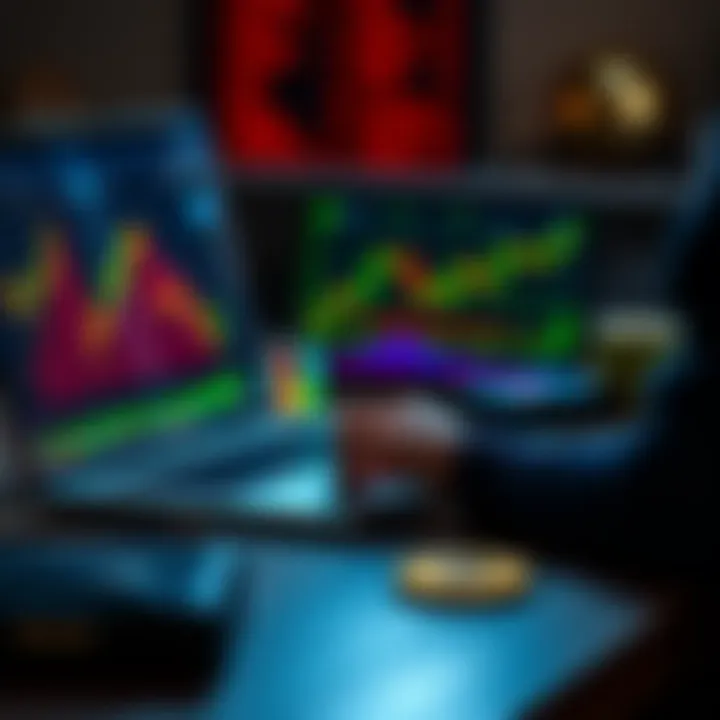 A person analyzing Bitcoin charts on a laptop, with a digital wallet on the table.