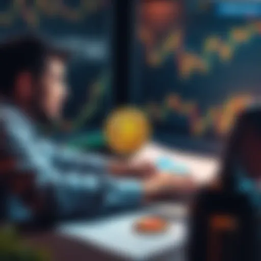 Bitcoin Investment Tips A person analyzing Bitcoin market trends on a laptop, surrounded by financial charts and notes