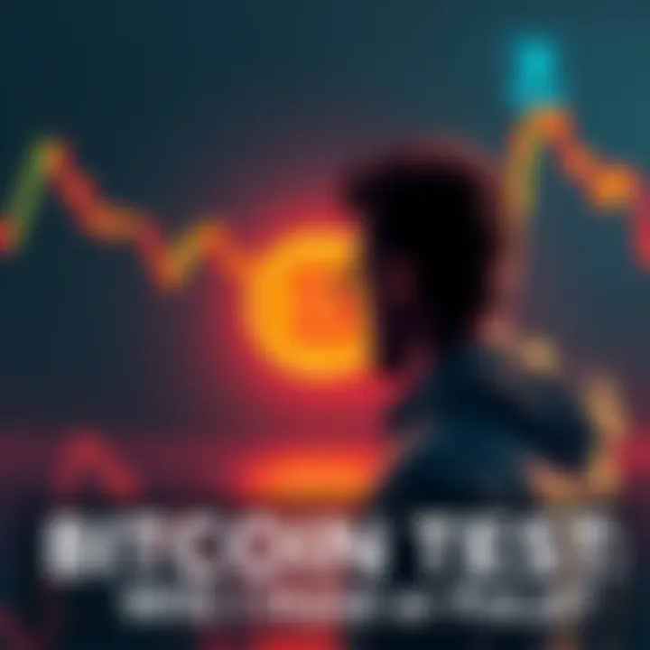Bitcoin Investor at a Crossroads A person looking at a Bitcoin graph with fluctuating prices, contemplating their investment choices.
