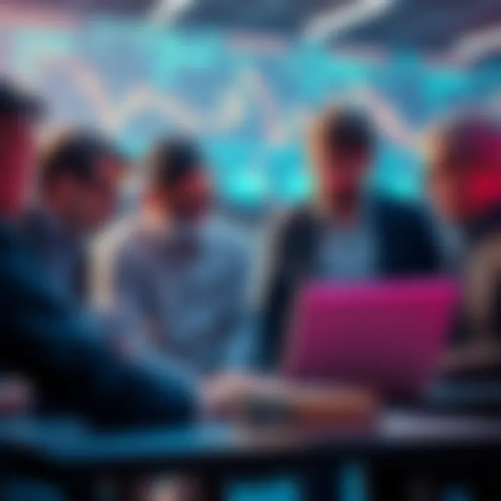 Investors analyzing Bitcoin trends A group of investors discussing Bitcoin price trends while looking at charts on a laptop