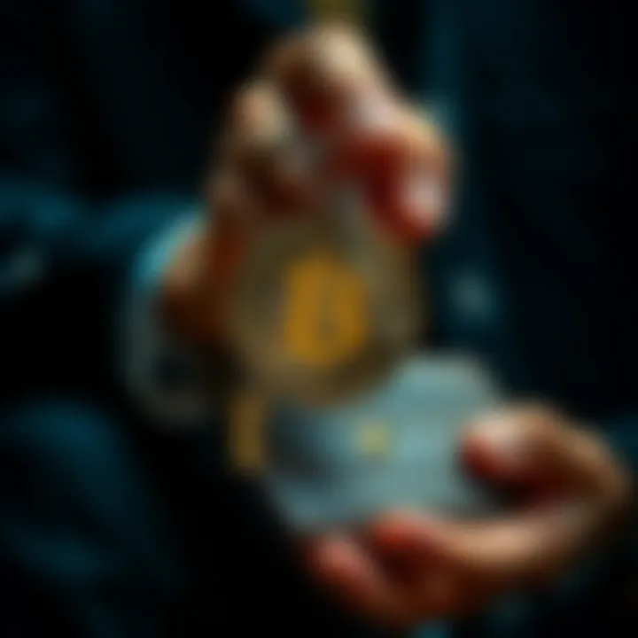 A person holding a physical Bitcoin key symbol over a digital wallet, representing self-custody in Bitcoin ownership.