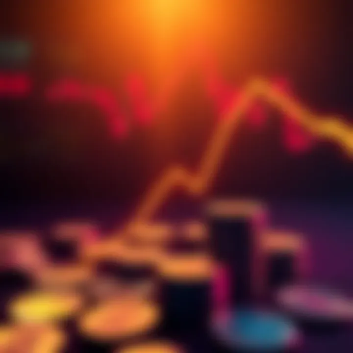 Bitcoin Market Decline A graphic showing a downward trend in Bitcoin prices with a digital representation of coins fading