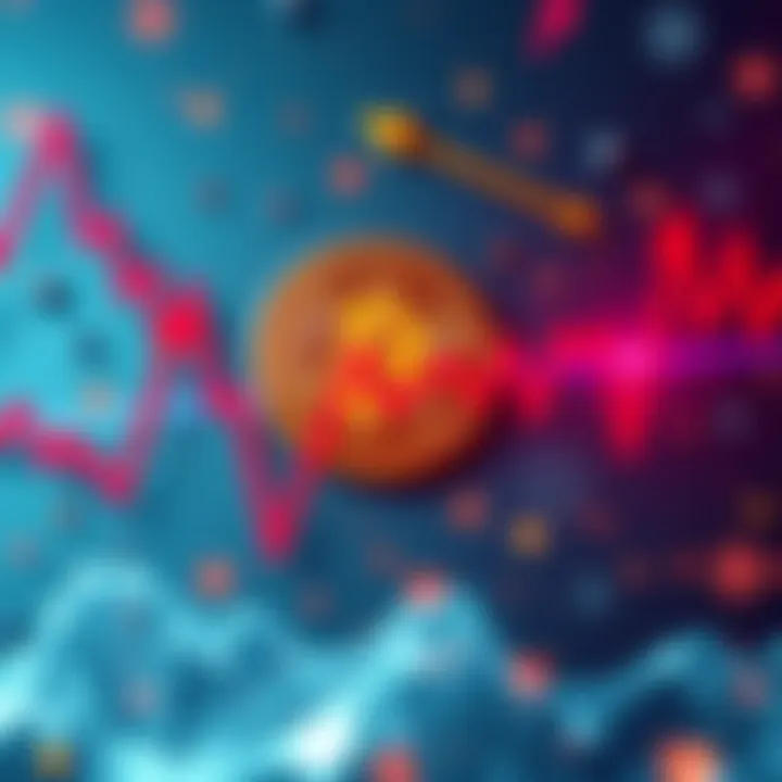 A graph showing a sharp decline in Bitcoin value with red arrows indicating losses, symbolizing liquidation in trading.