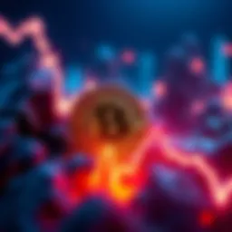 Graph showing Bitcoin's value dropping below 50k, with a downward trend highlighted.