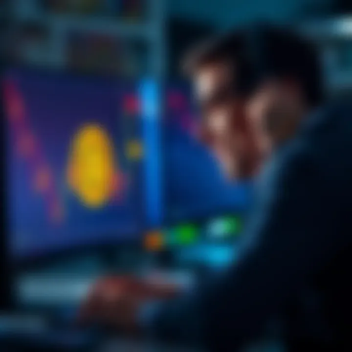 A worried investor looking at Bitcoin price charts on a computer screen during a market drop.
