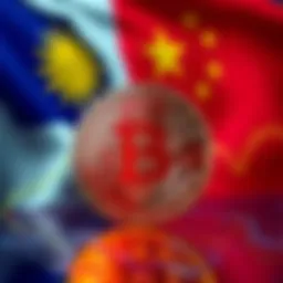 Bitcoin market reaction to geopolitical tensions A digital representation of Bitcoin with a backdrop of Taiwan and China flags, symbolizing potential market responses to geopolitical events.