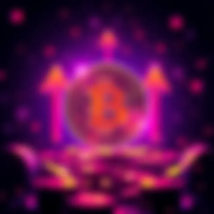 Bitcoin Market Reactions Illustration showing a Bitcoin symbol with arrows pointing up and down to represent price fluctuations after a massive purchase.