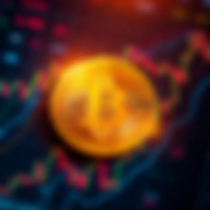 A visual of the Bitcoin symbol surrounded by market trend graphs indicating volatility and potential growth.