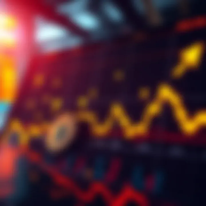 Bitcoin Market Trends Graph showing Bitcoin price fluctuations with arrows indicating rising and falling trends