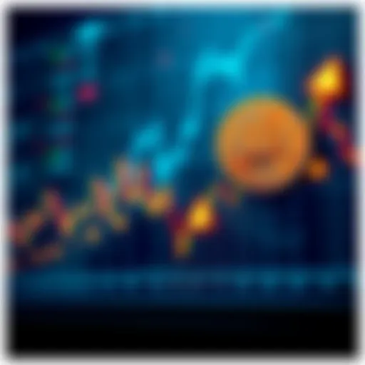 A graph showing Bitcoin price fluctuations with downward trends and caution symbols