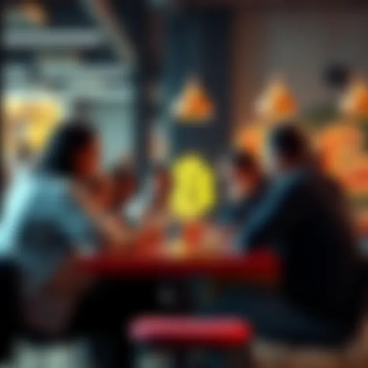 A group of individuals sitting around a table, sharing ideas about Bitcoin in a casual meet-up setting, highlighting safety and community knowledge sharing.