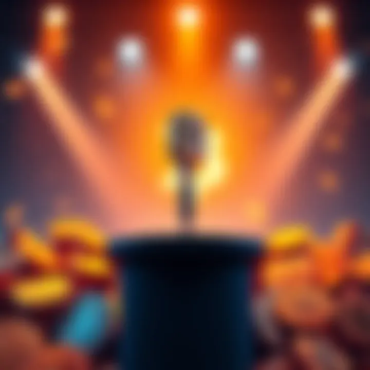 A microphone dropping on a podium surrounded by digital coins representing Bitcoin.