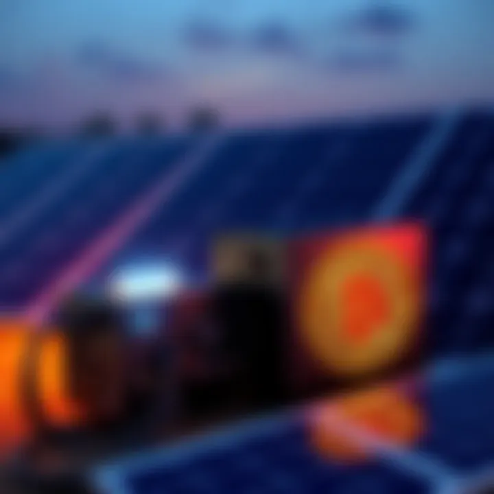 A bitcoin miner set up next to solar panels, highlighting energy efficiency and solar power savings.