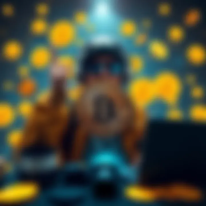 A solo Bitcoin miner celebrating the achievement of mining 3.13 BTC, surrounded by graphics of Bitcoin symbols and digital currency elements.