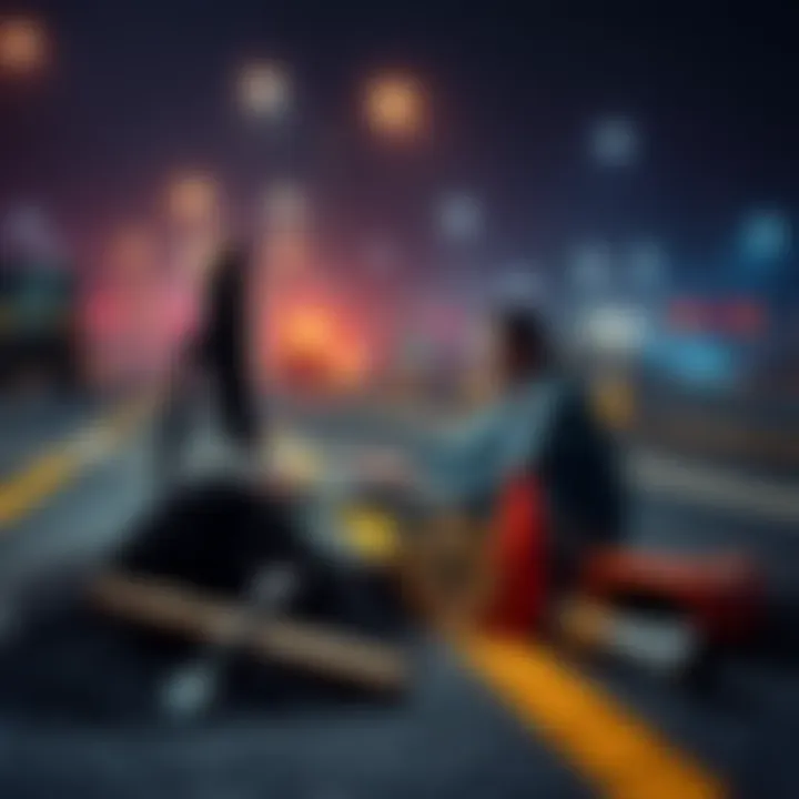 A man mining Bitcoin on a computer while asphalt paving tools sit beside him, symbolizing his career shift