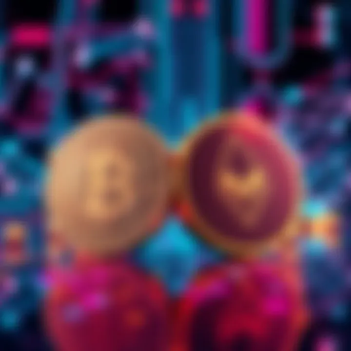 A visual comparison of Bitcoin and Monero symbols against a backdrop of quantum computer elements, highlighting potential threats.
