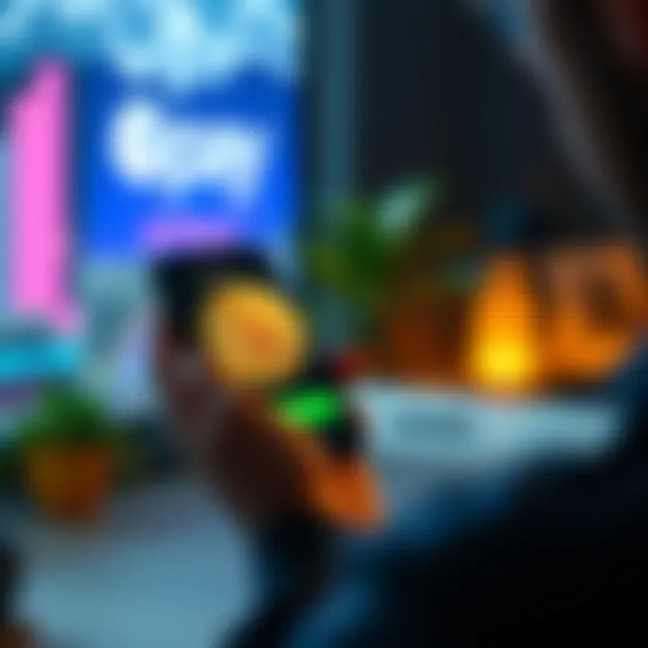 A person using a smartphone to make a Bitcoin payment through a digital app in Australia, with Bpay logo visible on the screen.