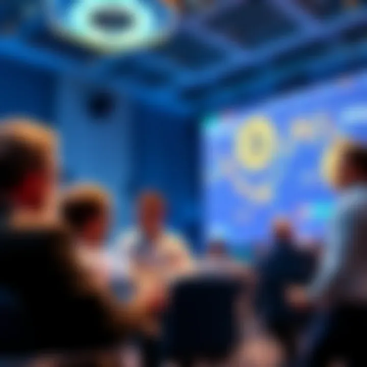 A group of experts discussing Bitcoin trends at a conference.