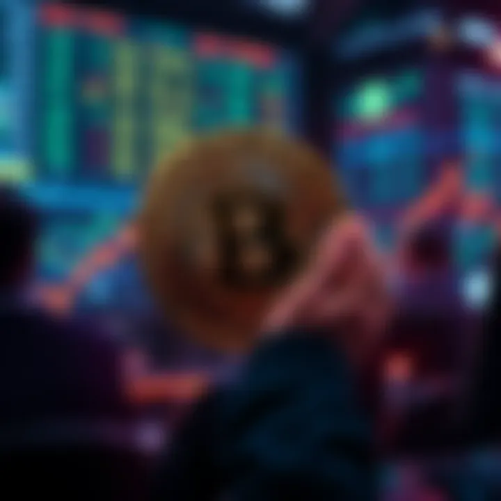 A graph showing Bitcoin's price reaching $80K, with traders looking anxious about market trends.