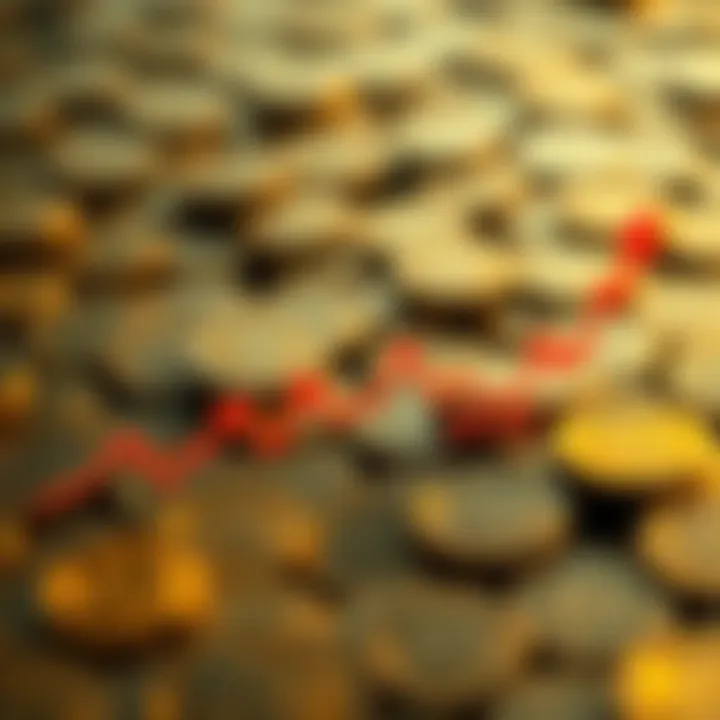 A simple line graph showing Bitcoin's price rising from 5 cents to 40 cents in 2010, with a backdrop of digital coins.