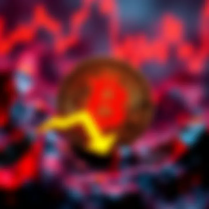 Bitcoin logo with a downward arrow indicating market decline